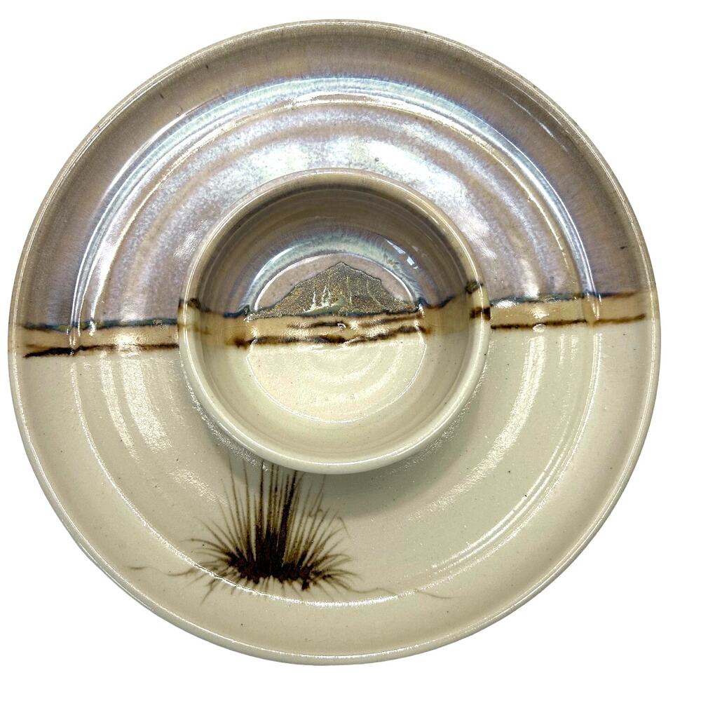 Vintage O'Clay Serving Platter Chip Dip Pottery Plate Signed
